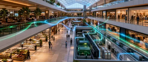 Modern retail mall with connected energy systems