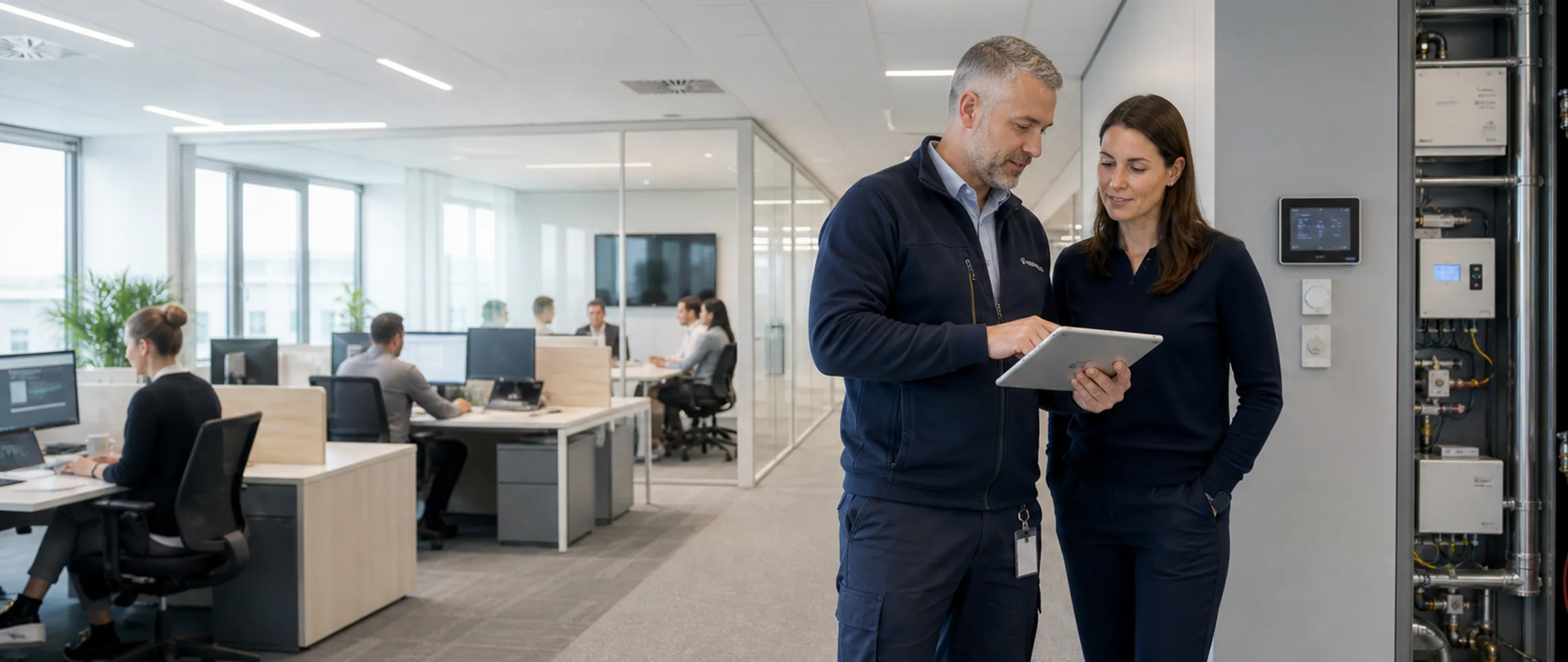 Connected office buildings representing Digital Twin building management.